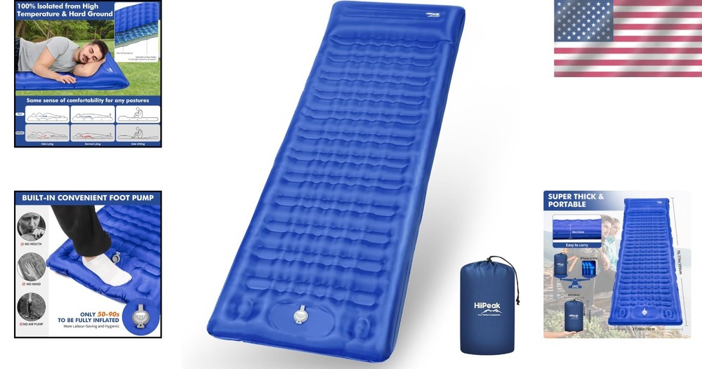 Convenient 4" Extra-Thick Inflatable Sleeping Mat for Camping & Backpacking