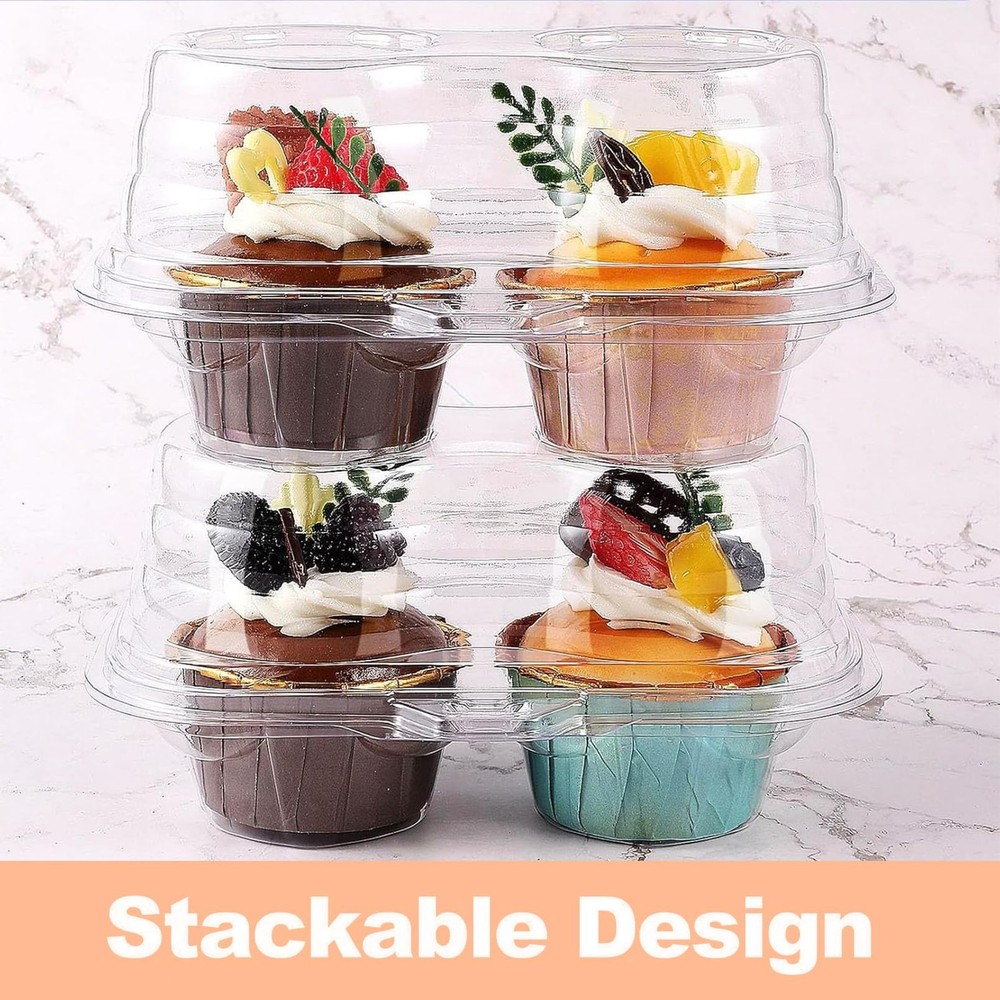 Cupcake Containers 50 Pcs 2 Compartment Clear Box Stackable Deep Dome