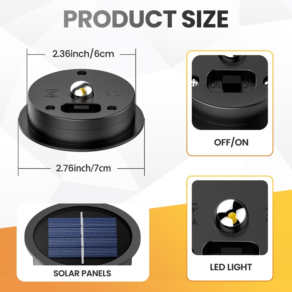 2 Pack Replacement Solar Light Parts, Waterproof 7CM-2P, Black