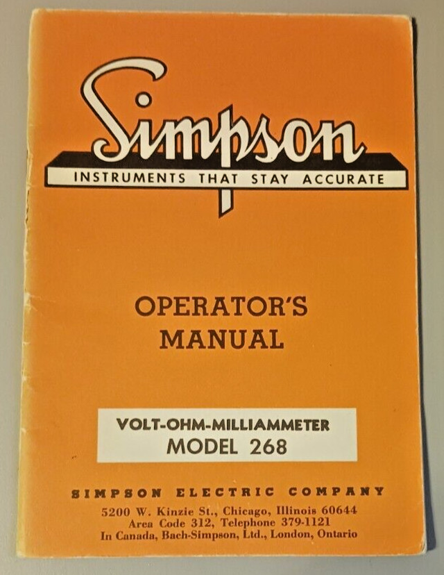 Simpson Model 268 Volt Ohm Milliammeter Operators Manual