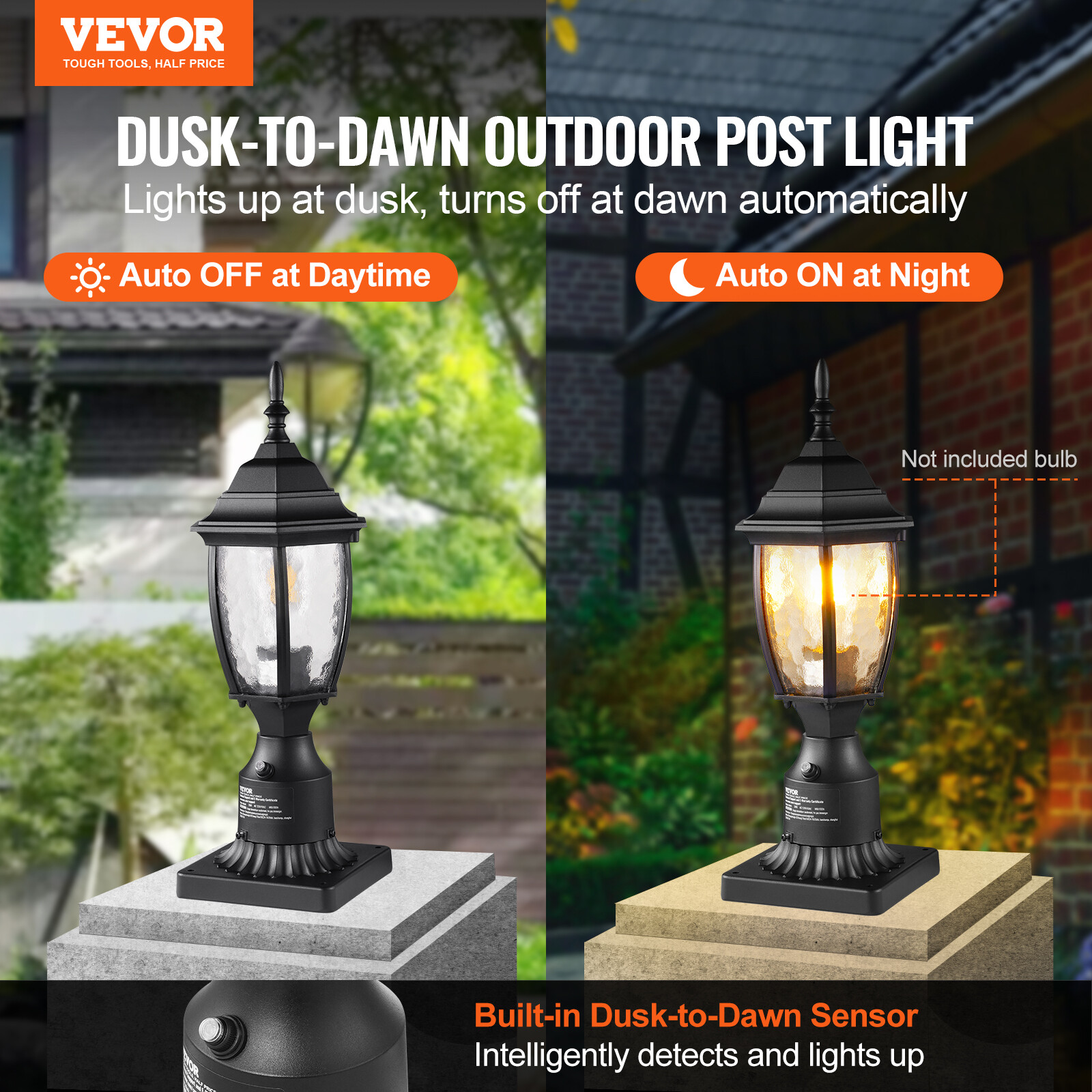 VEVOR Dusk to Dawn Outdoor Lamp Post Light Fixture 15.75 in Pole or Pier Mount