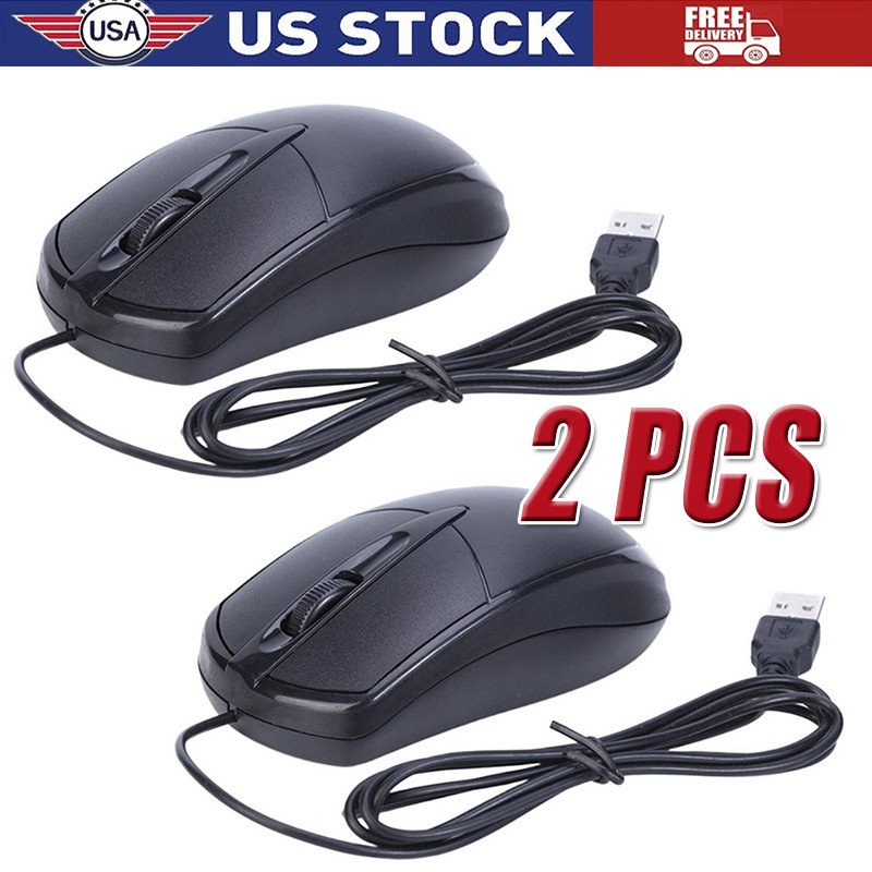 2XUSB 2.0 Optical Wired Scroll Wheel Mouse PC Laptop Notebook Desktop Black Mice
