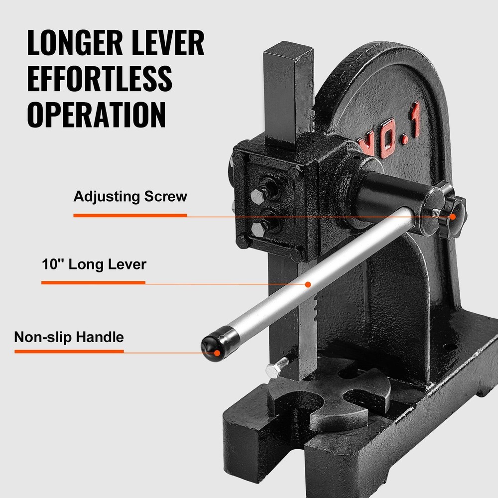 Compact 1 Ton Arbor Press 5.9" Underbeam Height for Small Workshops