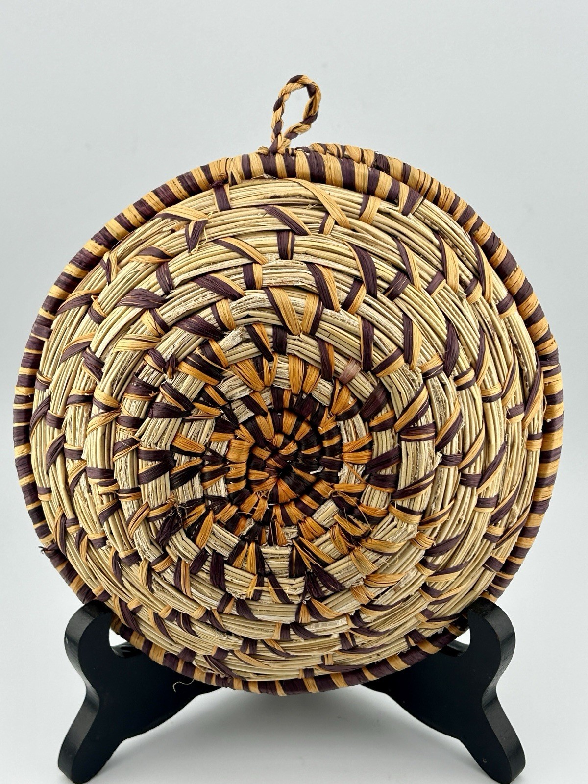 Antique Tohono O’odham Papago Coiled Basket 6½″ Dyed Fibers Early 1900s