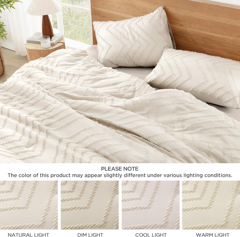 Beige comforter set, 3-piece tufted bedding comforter set with fluffy down.