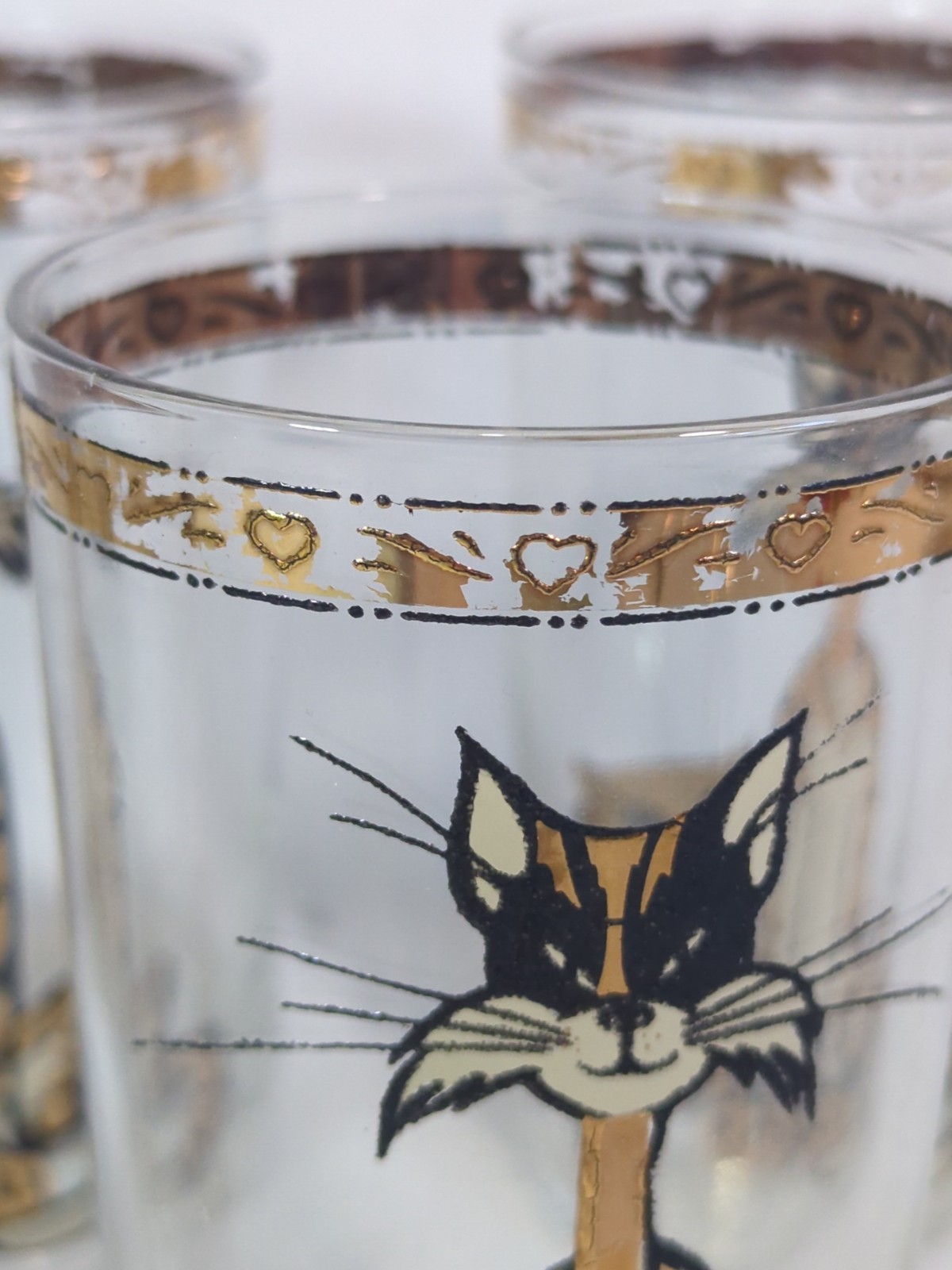 Vintage Culver 22K MCM Mid-Century Modern cat and Owl High ball glass set of 8