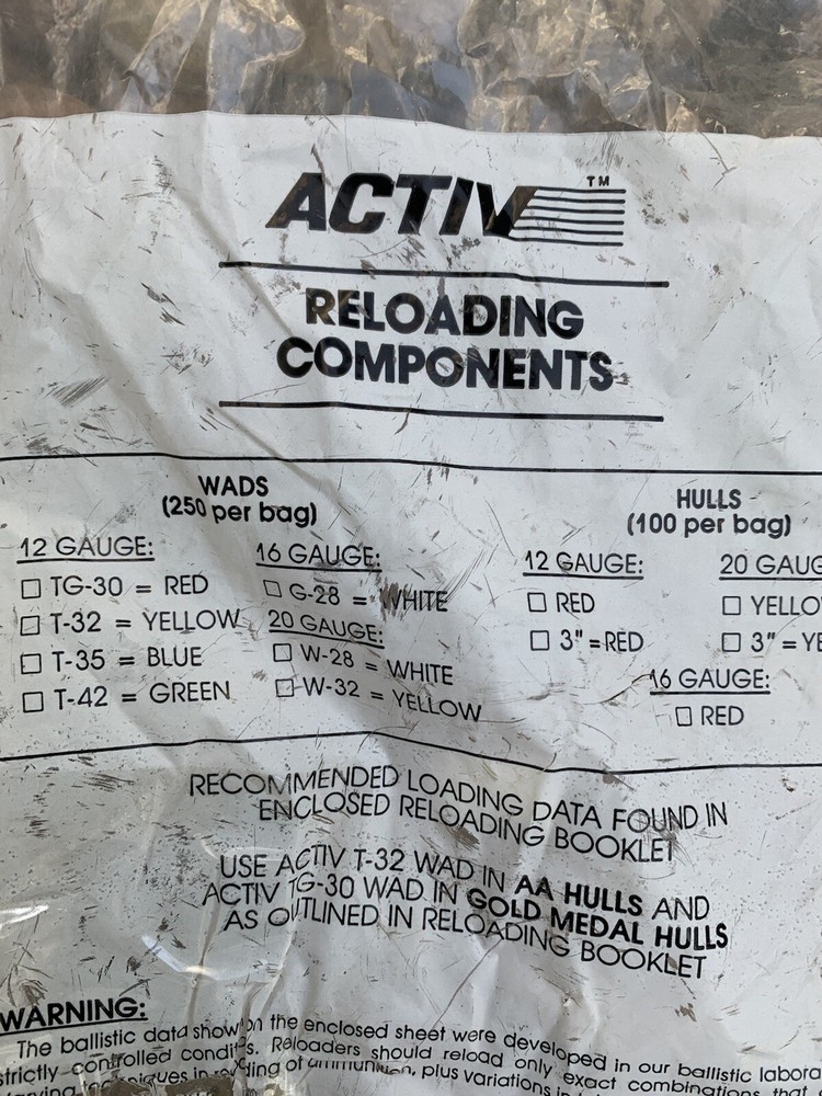 ACTIV Reloading Components Plastic Bag. Vintage. Bag only