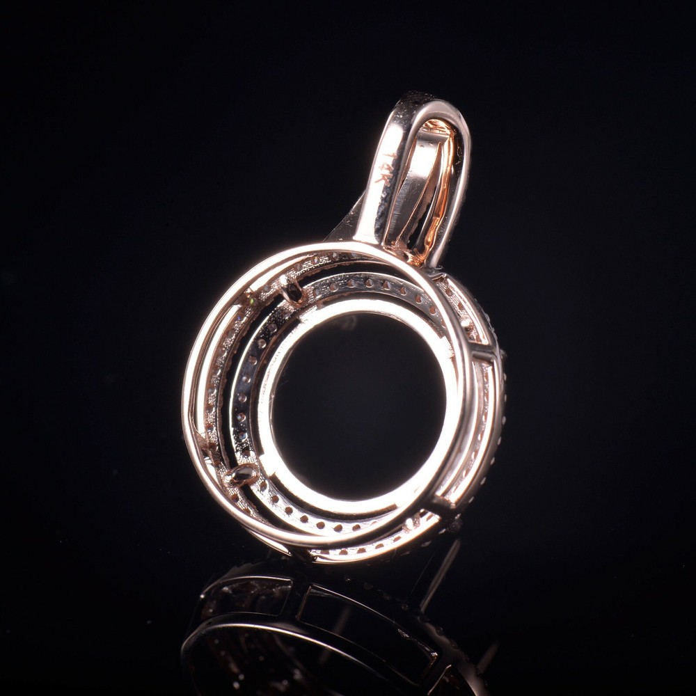 Round 12mm Natural Diamond Semi Mount Pendant Settings Solid 14K Rose Gold