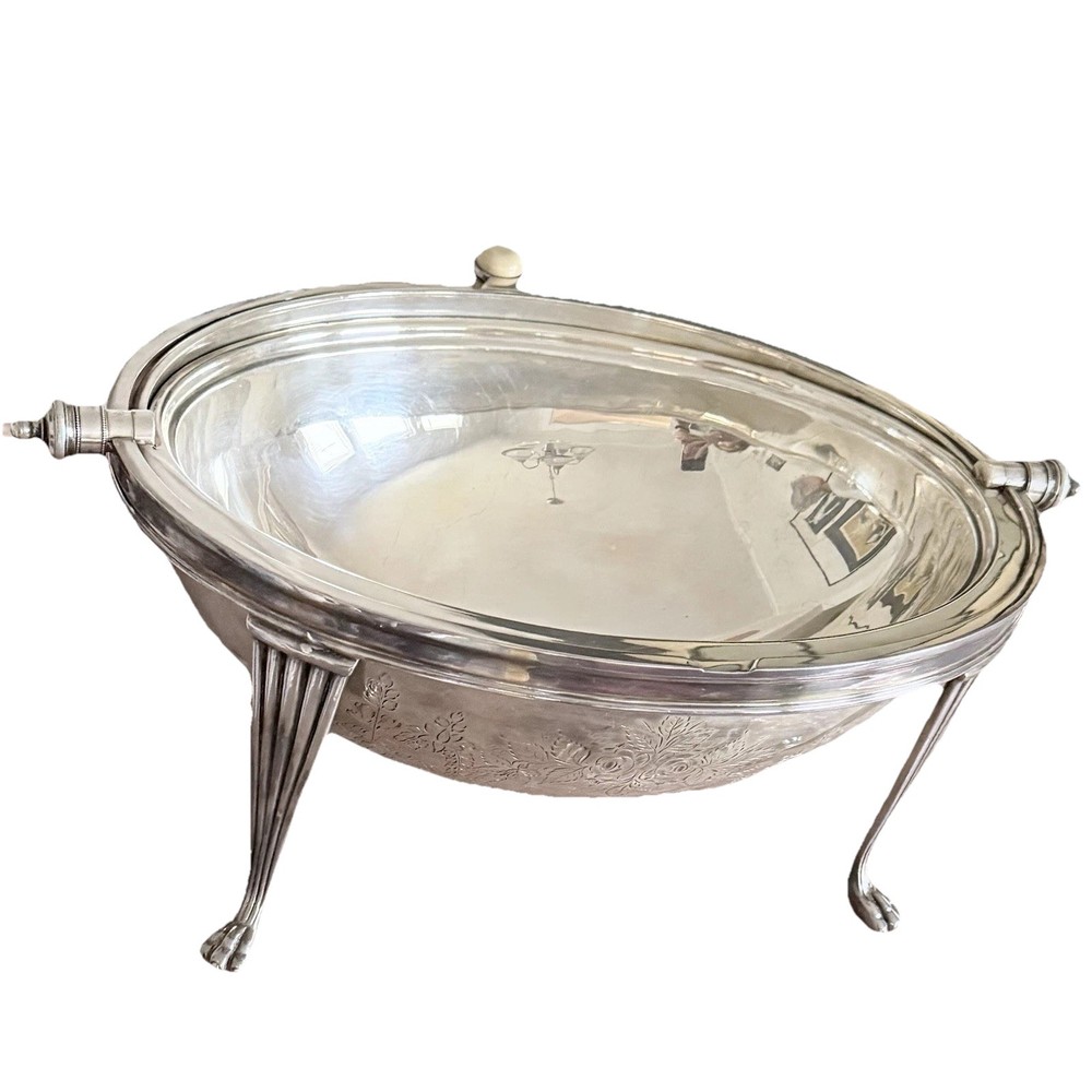 Antique Mappin & Webb Silver Plate Roll Top Engraved Rose Pattern Serving Warmer