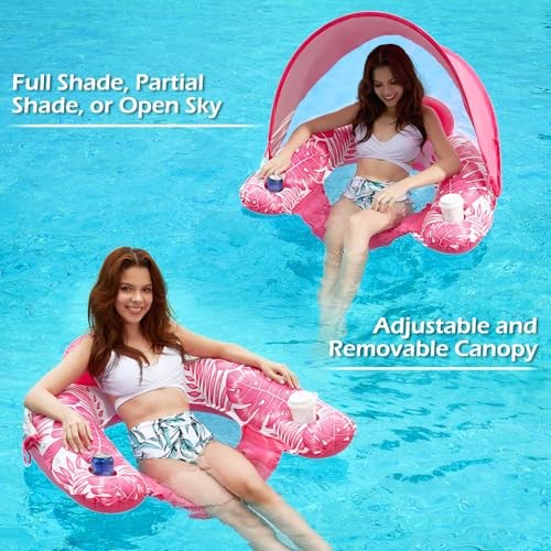 Pool Float with Canopy - Inflatable Pool Floaties Adult Floating Large Rose