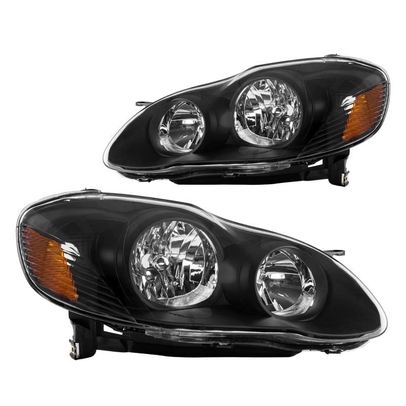 Headlight Assembly, Compatible with 2003-2008 Corolla, Amber Corner, Black