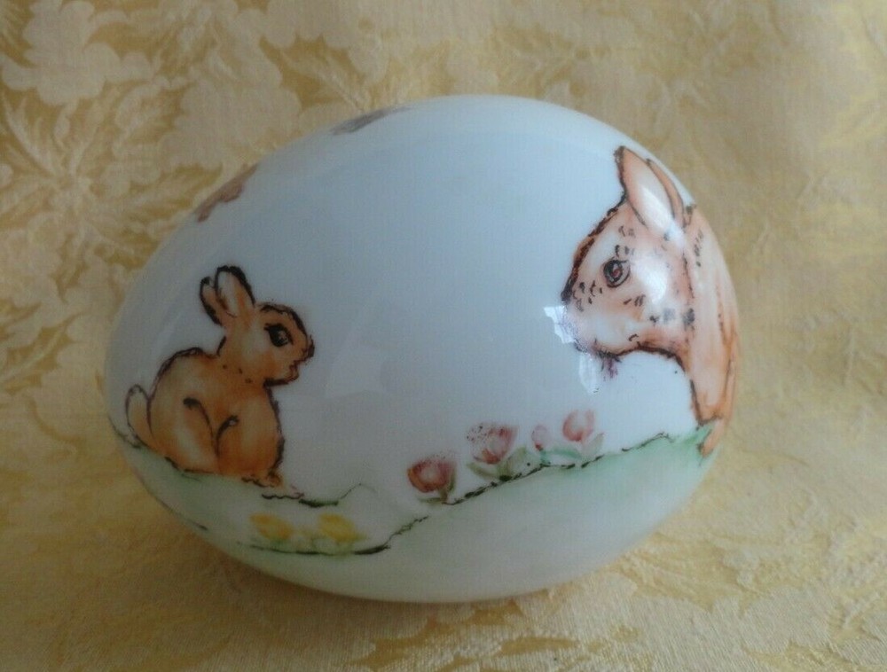 Personalized Hand Painted Porcelain Easter Egg with Bunny & Butterfly Signed