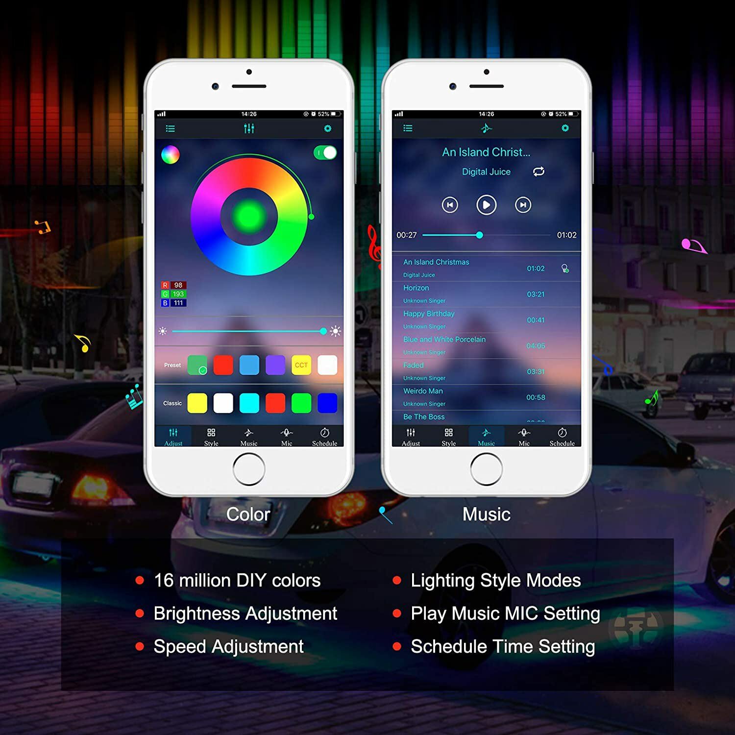 16 Million Color Car Truck Underglow Under Body Accent Glow Neon LED Lights Kit