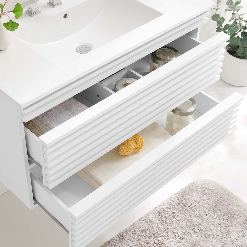 Modway Render 36" Wall-Mount Bathroom Vanity in White White