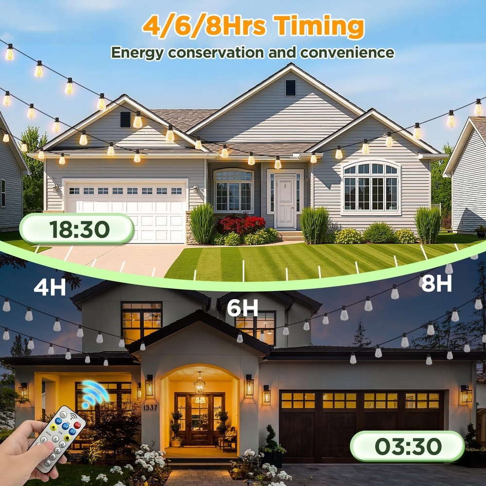 Solar String Lights Outdoor Waterproof LED ST38 Bulbs USB Remote Timer 25FT