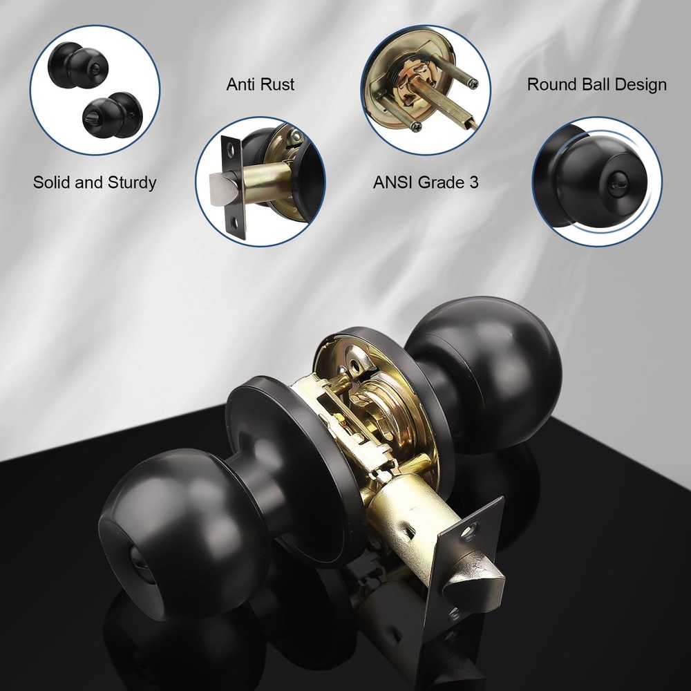 Knobonly 1 Pack Privacy Door Knobs Matte Black, Keyless Door Knobs Interior f...