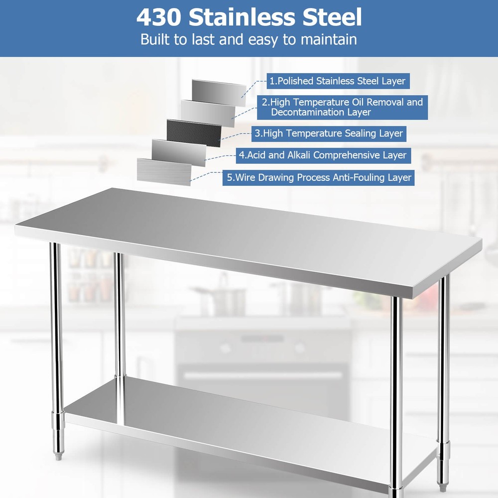 24 x 60 Inches Stainless Steel Work Table Kitchen Prep & Work Table Silver