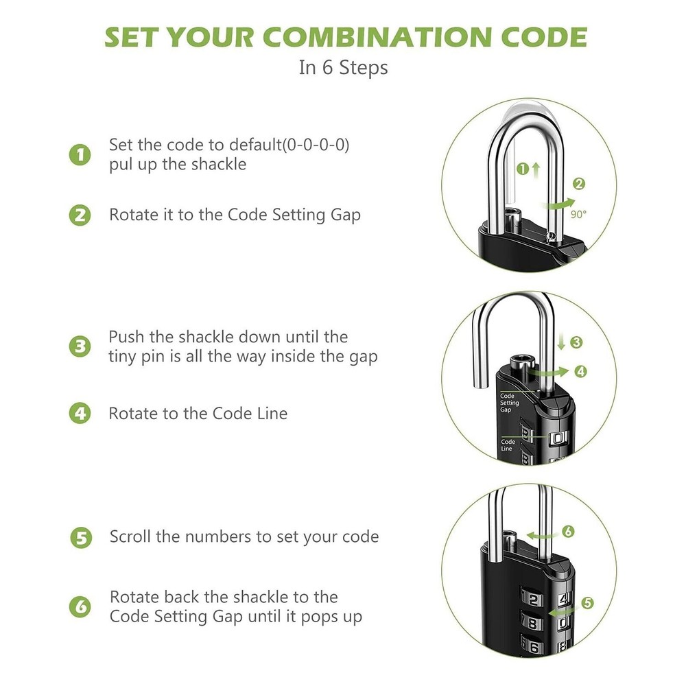 2 Pack 4 Digit Combination Padlock with Keys for School Gym Locker Waterproof