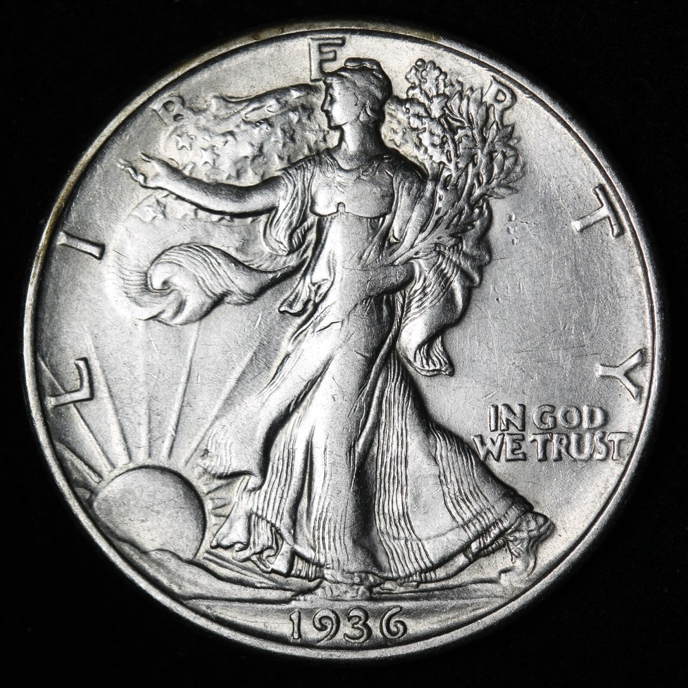 1936-D Walking Liberty Silver Half Dollar AU+ E357 T