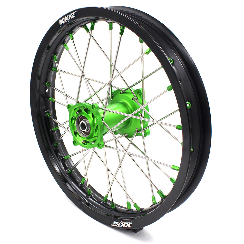 KKE 19/16 Spoked Kid's Big Wheels Set Fit KAWASAKI KLX140 16-2017 Green Nipples