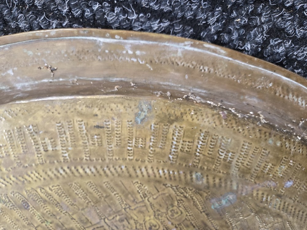 24” Antique Mid Eastern Brass Tray Hand etched