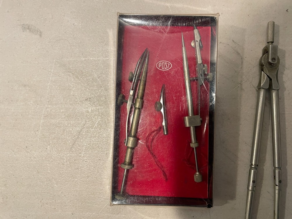 Vintage Drafting Compass Set With Case Engineering Drawing Tools Architect Lot