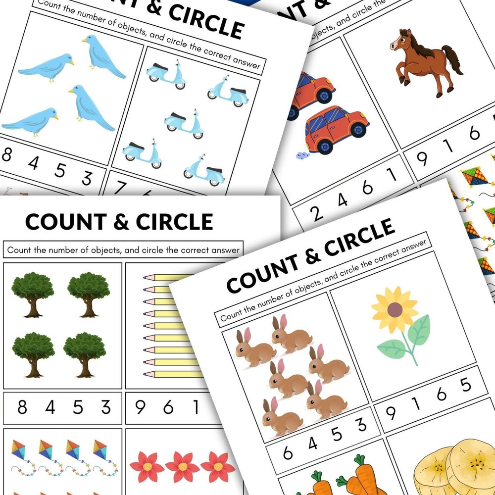Count and Write & Count and Circle Worksheets | Kids Math Activity Printable
