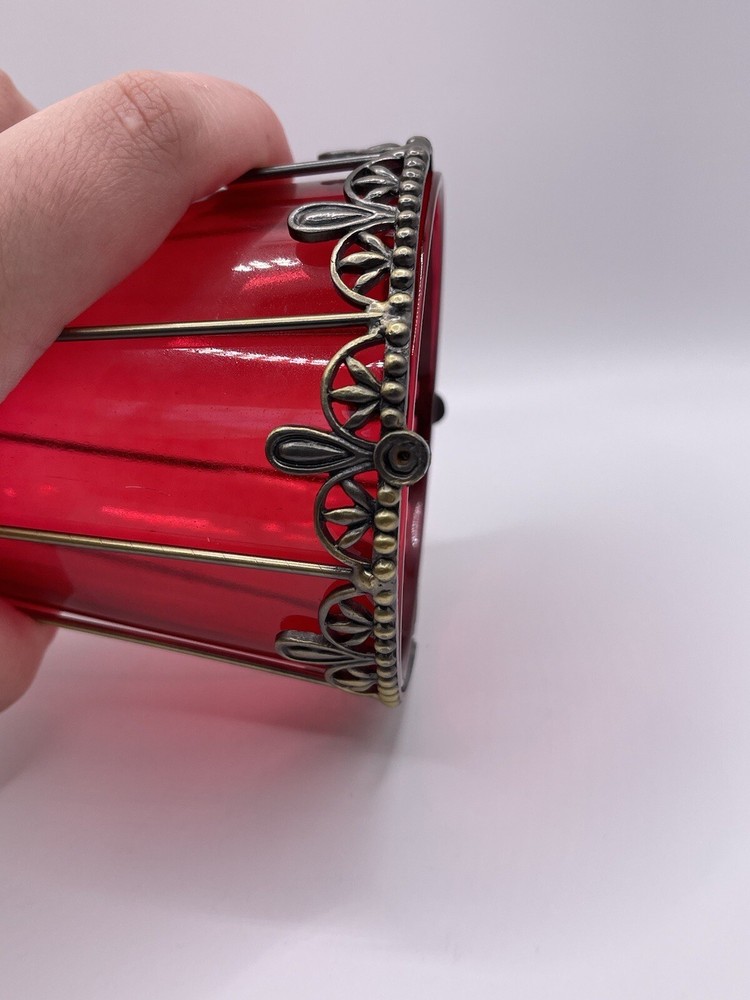 Vintage Elegant Silver-Metal Wire Cup Red Glass Votive Holder Goth Decor ****