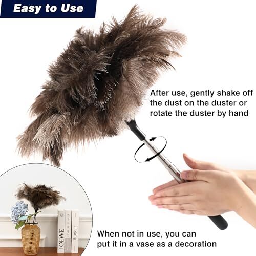 Extendable Ostrich Feather Duster - 40 inches Fluffy Long Handle Reusable