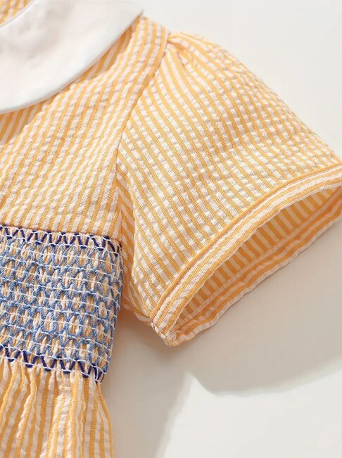 NEW Farm Goose Girls Yellow Smocked Seersucker Dress