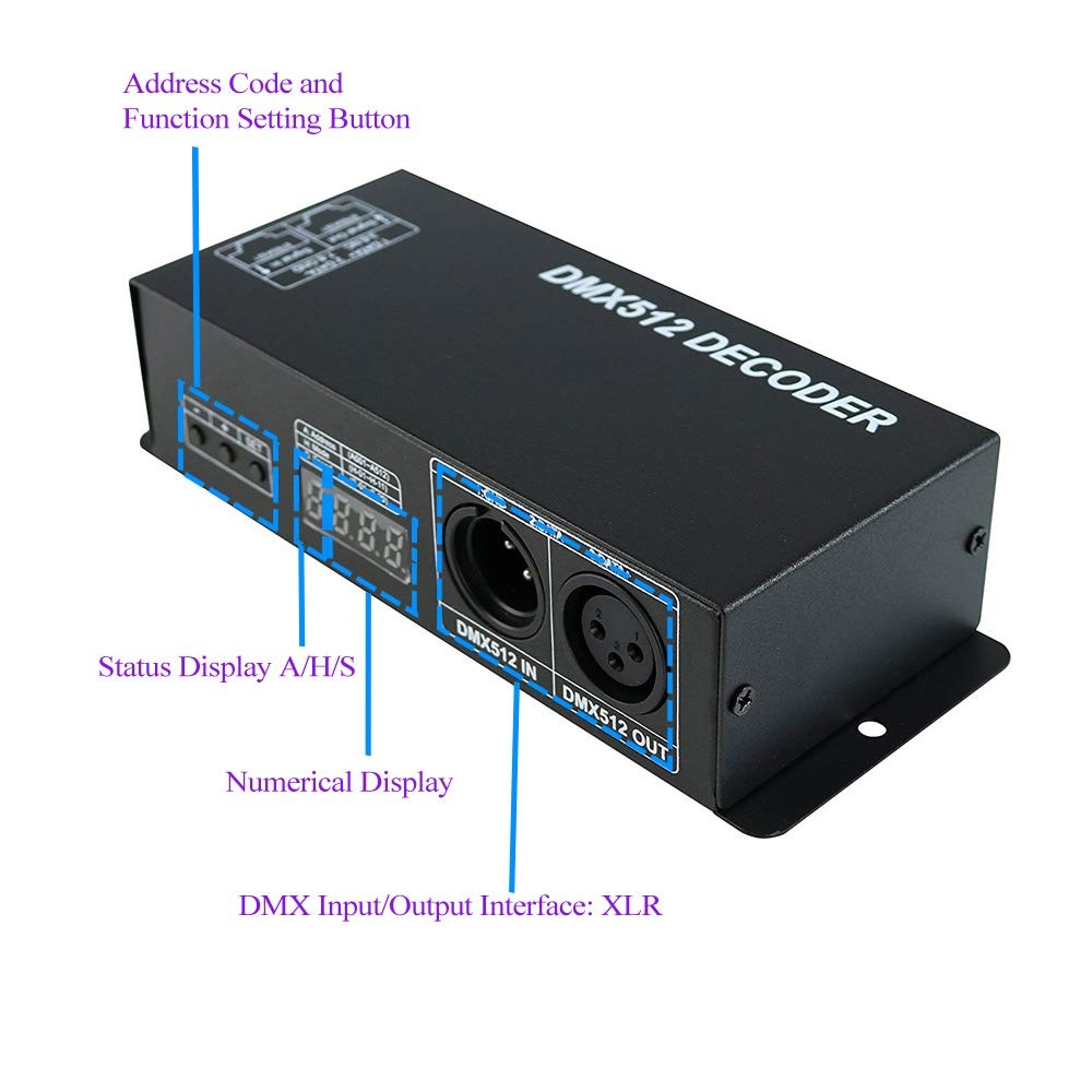 LED DMX 4CH Digital Display Decoder, Dimming Driver LED DMX512 Decoder for RG...