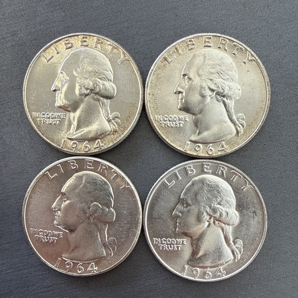 1964 P 4 Silver Washington Quarters