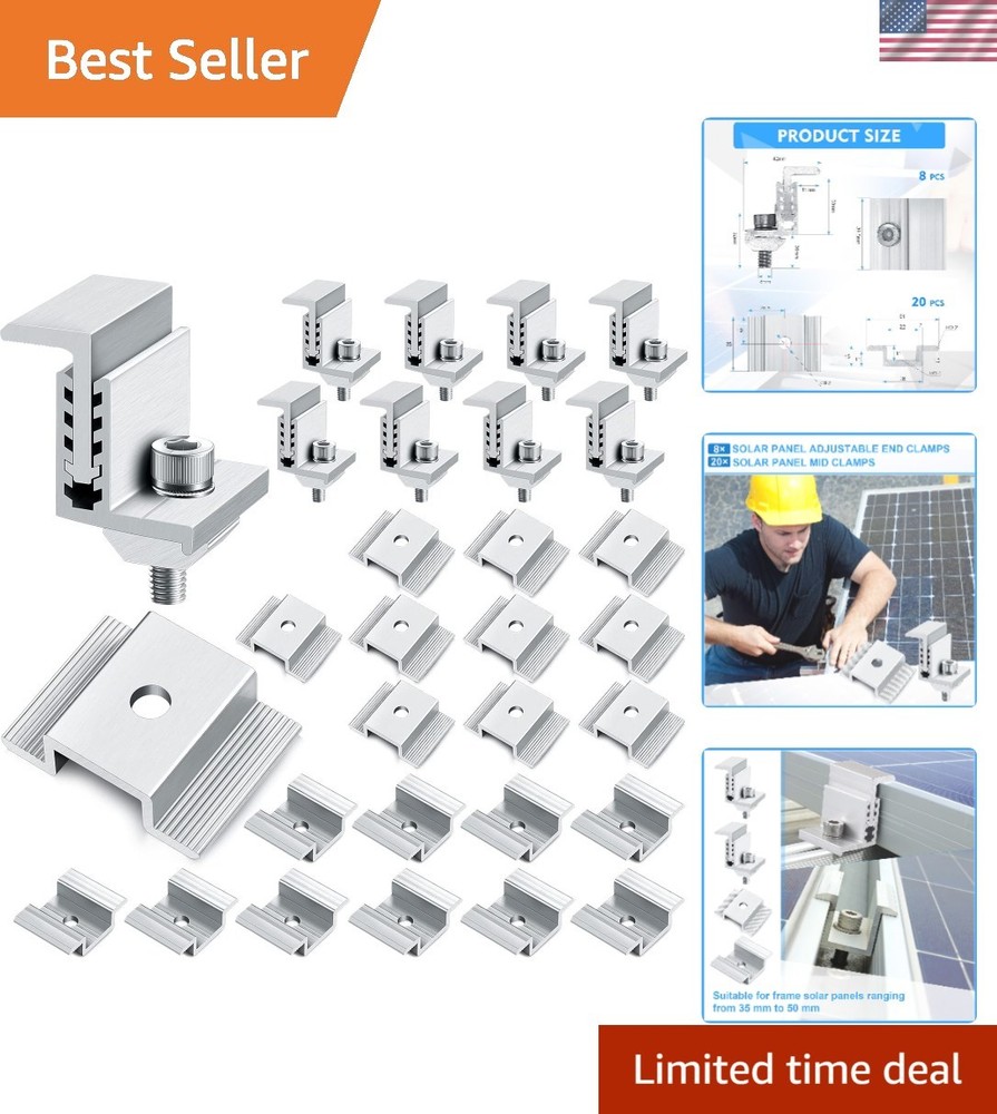 28-Piece Aluminum Solar Panel Bracket Set - Adjustable, Rust Resistant