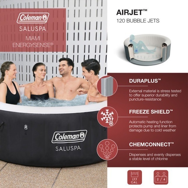 Coleman Miami AirJet Round Inflatable Hot Tub with EnergySense Cover Black/ SALE