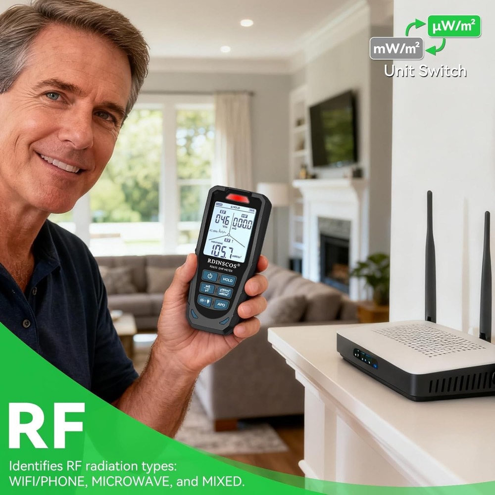 Multi-Sensor EMF Detector for Electric & RF Fields - Instant Alerts & Mute Mode