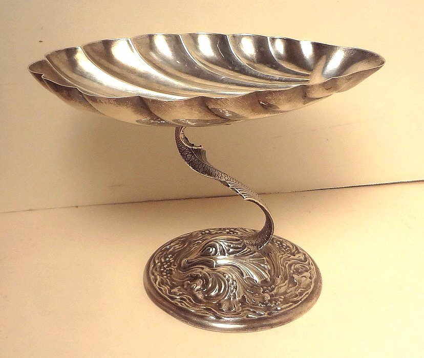 📌e1900's DURGIN STERLING SILVER - (191 GRAMS) - DOLPHIN 6" SHELL COMPOTE - #107