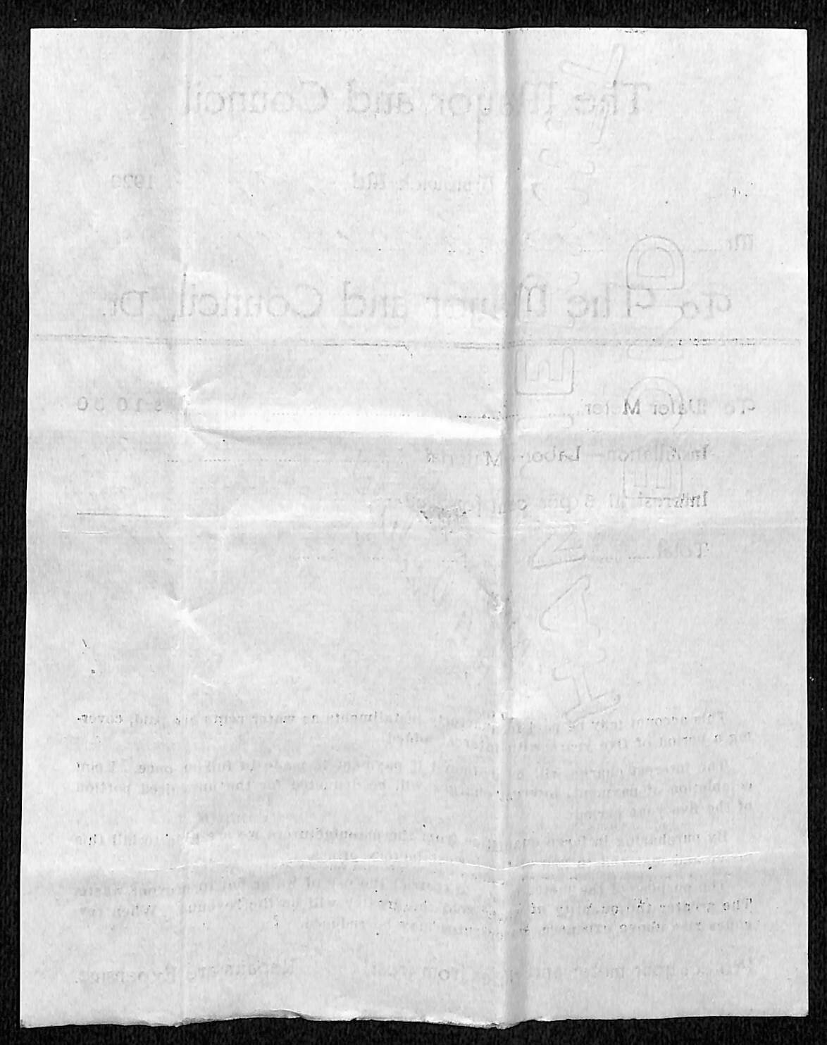 "Mayor and Council" Brunswick MD 1920 Water Meter Utility Receipt Scarce (#4)