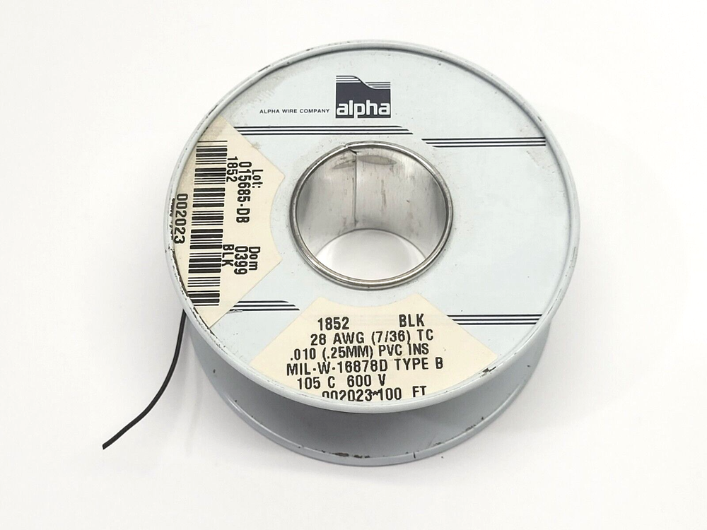 Alpha Wire 1852 BK005 Hook-Up Wire Black 600V 1.9oz Spool