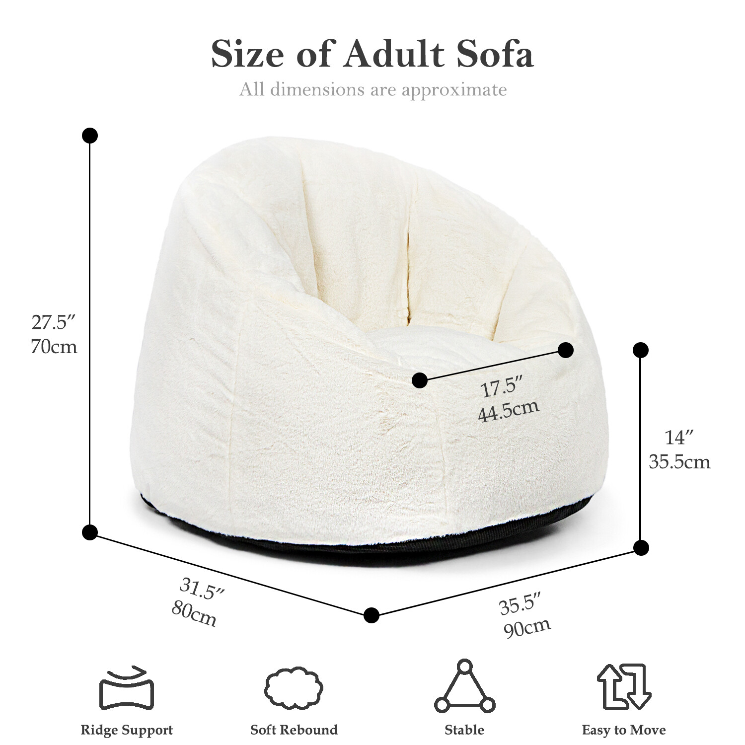 N&V Large Bean Bag Chair, Adult Size Bean Bag Sack, Foam Washable Cover Faux Fur