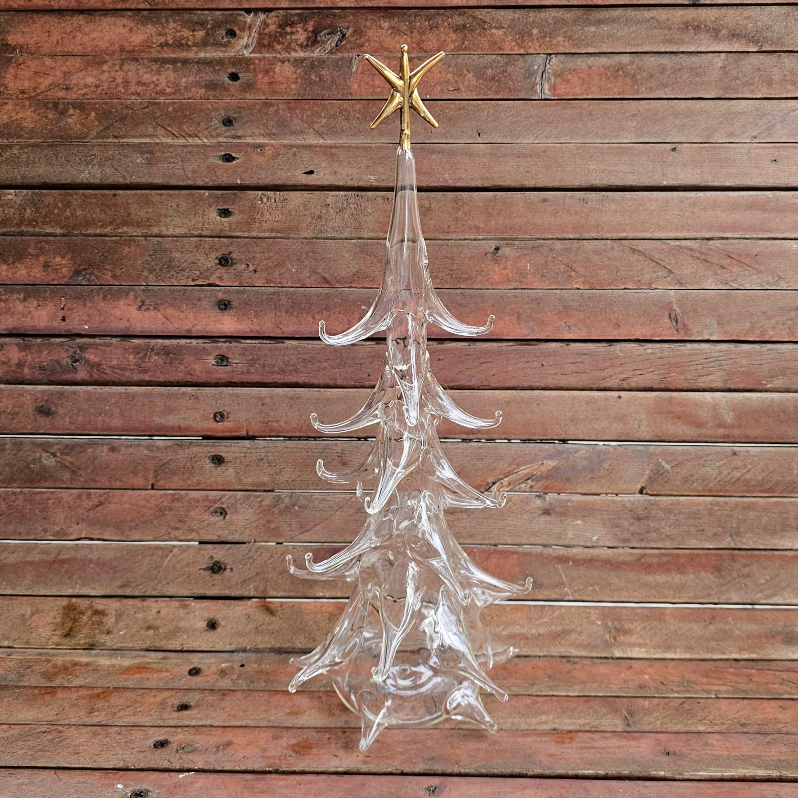 15.5" Hand Blown Clear Glass Christmas Tree - Appears to be Parise Vetro Italy
