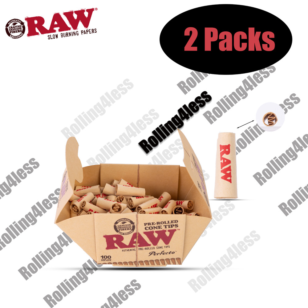 RAW PRE-ROLLED PERFECTO CONE TIPS - 100 COUNT (2 Boxes 200 Total)