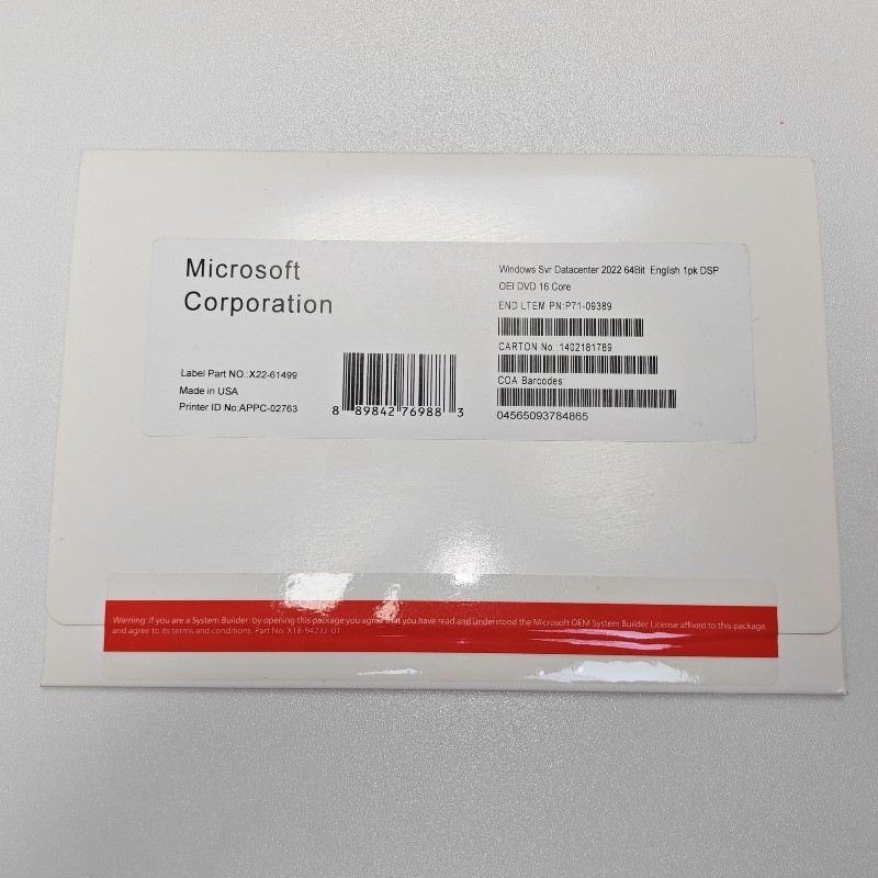 New Factory sealed Microsoft Windows Server 2022 DataCenter 64bit DVD 16 Core