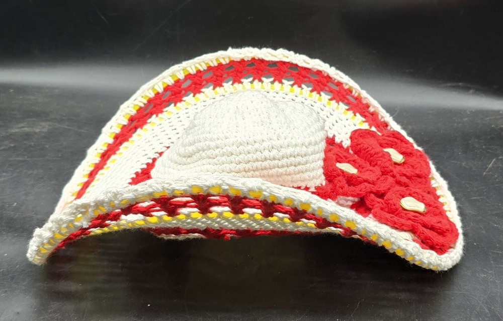 Handmade Crocheted Hat Red White