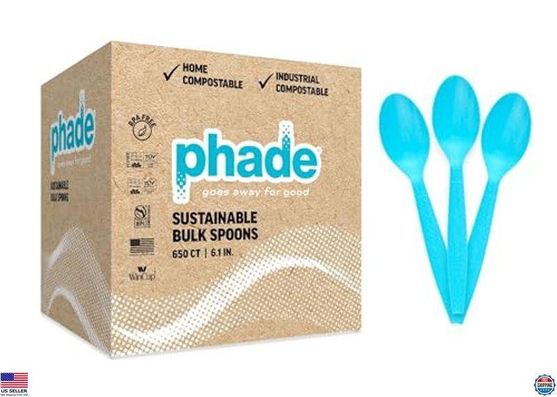 Phade 100% Compostable Spoons - BPI Certified Eco-Friendly PHA Utensils, 650