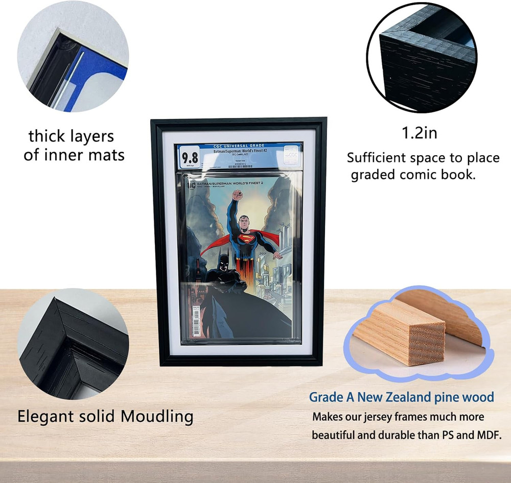 Single Graded Comic Book Frame for Standard CGC Graded Comic Books,Solid Wood Bl