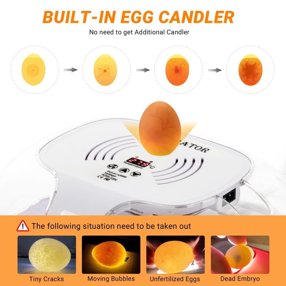 16 Egg Incubator - Automatic Egg Turner Temperature Control Built-in Candler