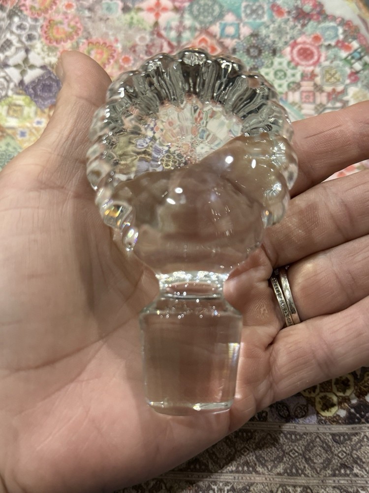 Large Clear Crystal Vintage Bottle Stopper, No Chips