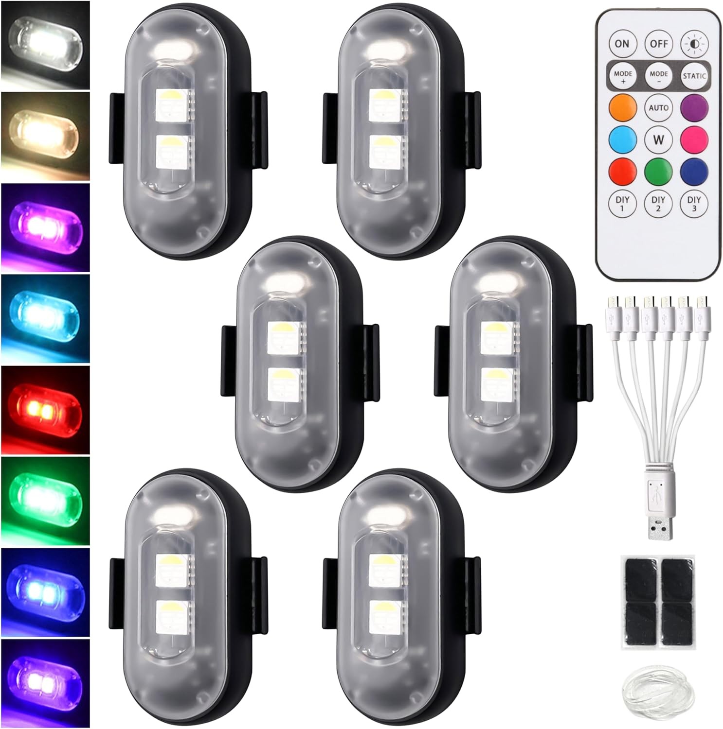 Wireless Rechargeable Strobe LED Lights with Remote Control, 8 Colors Waterproof