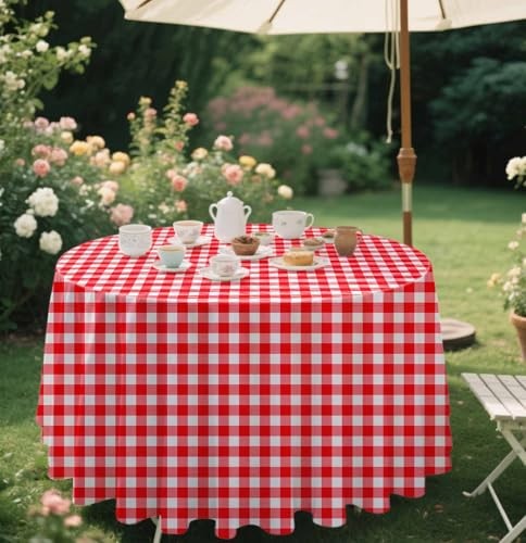 2 Pack Red Gingham Tablecloth Round 2 PACK 84inch Red Gingham Round Tablecloth