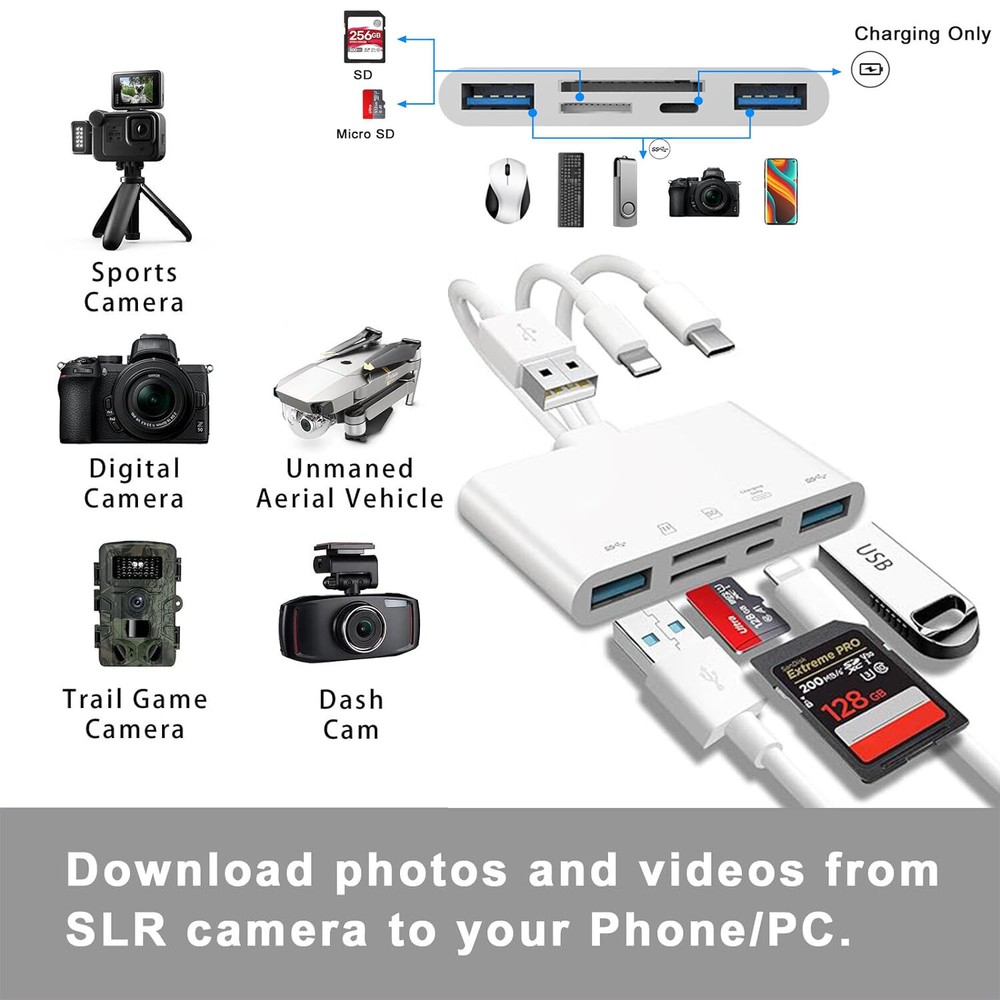 5 in 1 Memory Card Reader USB 3.0 OTG Adapter SD Card Reader For iPhone/iPad LOT